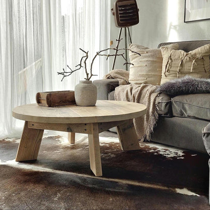 Rustic Round Wood Coffee Table | Wooden Living Room Table | Handmade Farmhouse Sofa Table | Reclaimed Wood Table